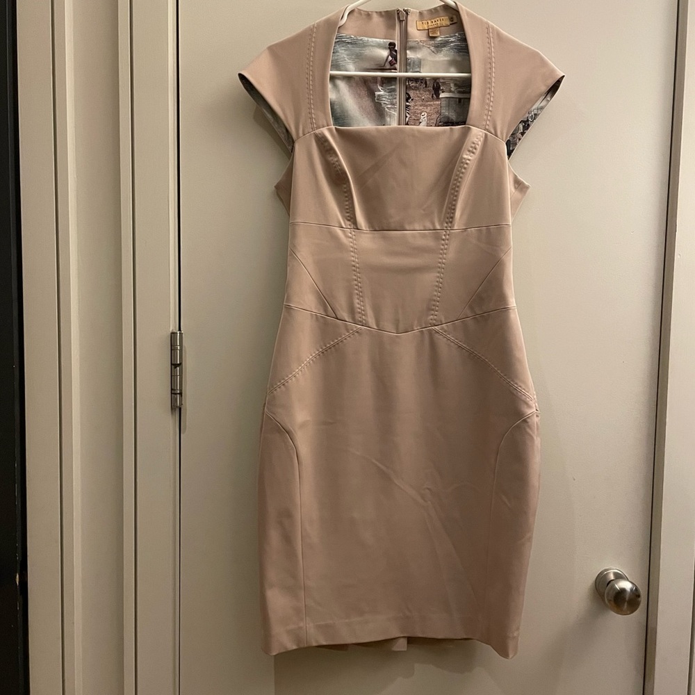 Figure hugging pale pink cocktail/work dress